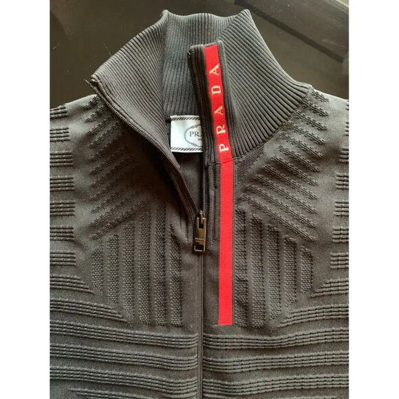 Prada Sleeveless Black Luxury Designer Bodysuit with Red Prada Line, Size EU 38 - Picture 3 of 16